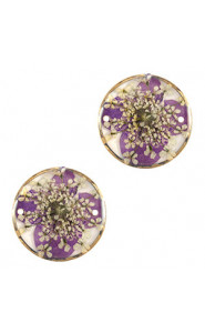 Connector with dried flowers 20mm - Gold-purple beige